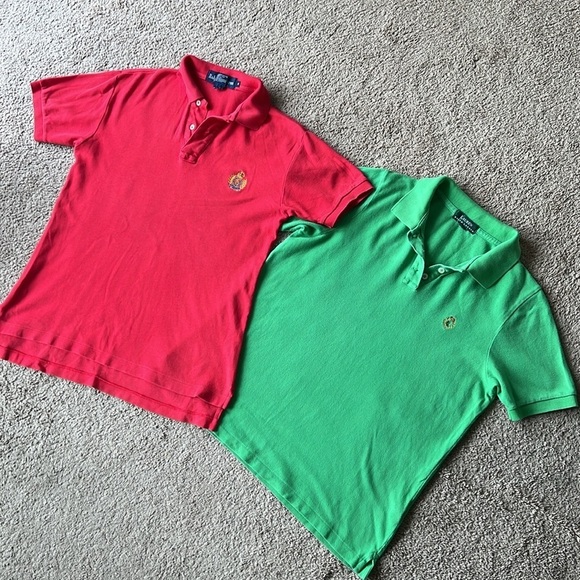 Bundle of Two Vintage Ralph Lauren Green/Red Crest Logo Short Sleeve Polos - Picture 1 of 11